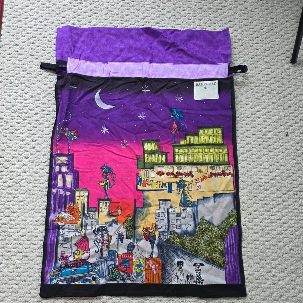 Handmade Cool Cats City Rooftop Novelty Print Laundry Storage Bag   whimsical